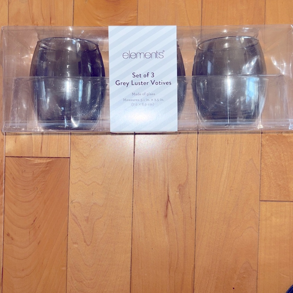 Elements Set of 3 Gray Glass Egg Shaped Votive Holder